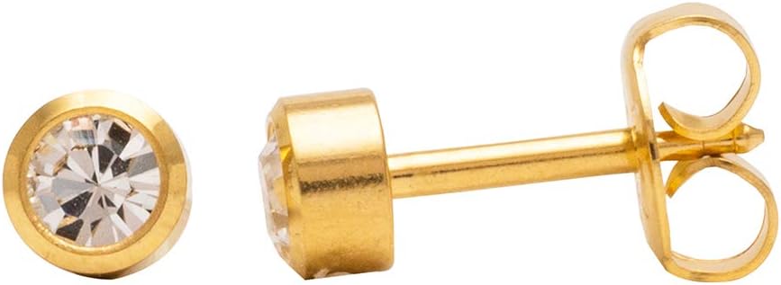 Studex 4MM April - ترصيع أذن مطلي بالذهب الخالص عيار 24 قيراط بإطار كريستالي | هيبوالرجينيك | مثالي للارتداء اليومي