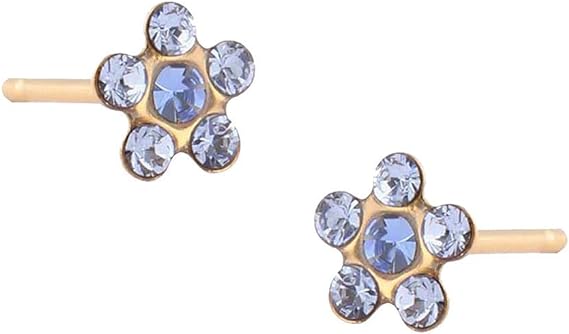 Daisy Light Sapphire – September Sapphire 24K Pure Gold Plated Ear Studs For Kids | Hypoallergenic | Ideal for every day wear