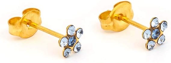 Daisy Light Sapphire – September Sapphire 24K Pure Gold Plated Ear Studs For Kids | Hypoallergenic | Ideal for every day wear