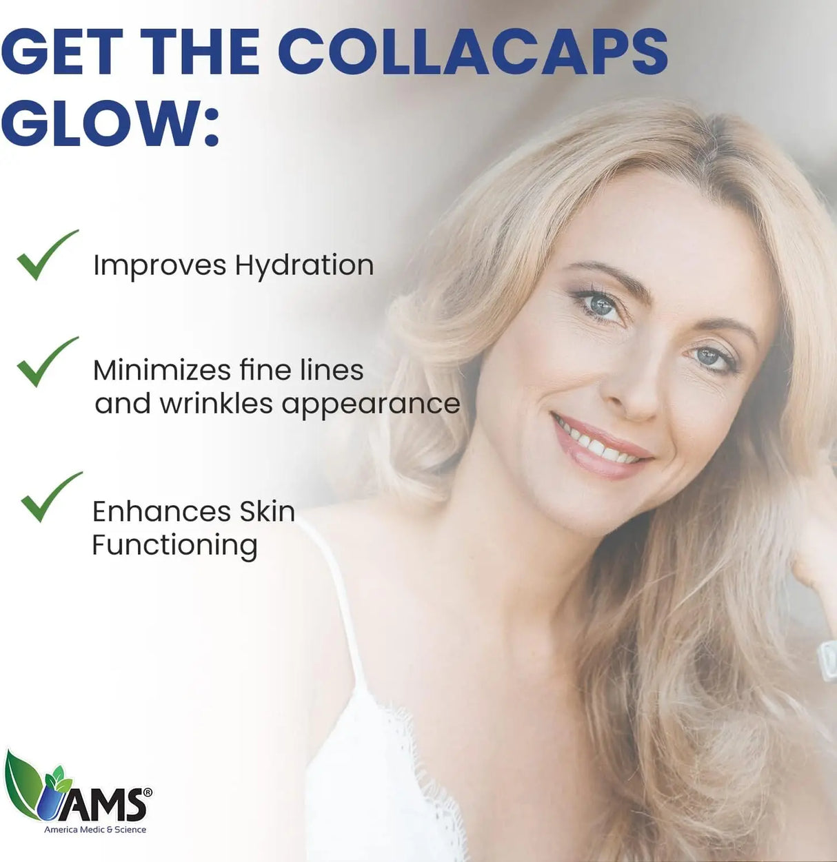 AMS Colla Caps Hydrolyzed Collagen Supplement, Anti-Aging Caplets With Collagen & Vitamin C, Pack of 60's