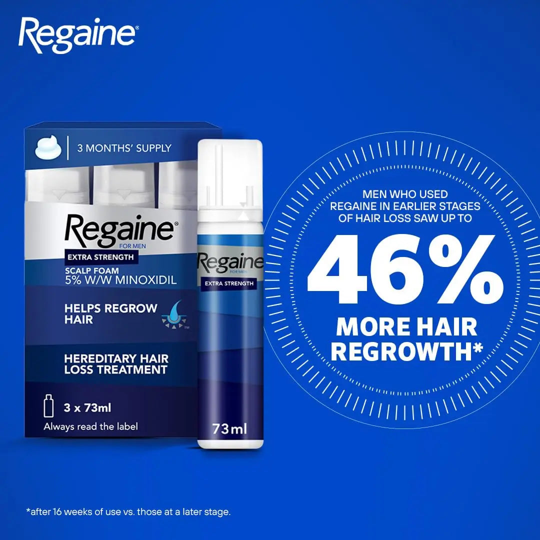 Regaine For Men 5% Extra Strength Topical Hair Regrowth Foam 73ml, Pack of 3's Regaine