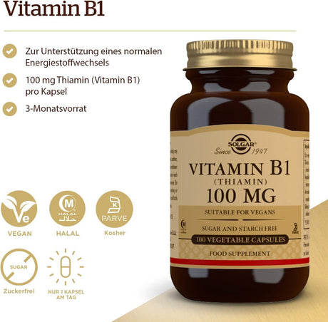 Solgar Vitamin B1 Vegetable Capsules 100Mg Thiamin, 100S