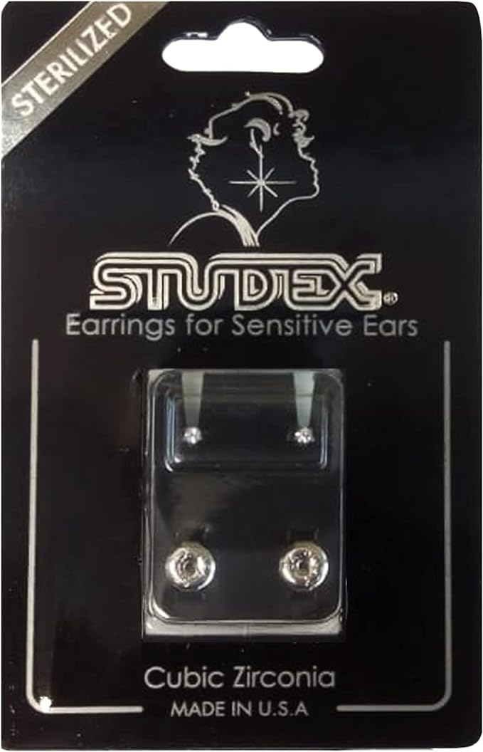 Studex 2 مم زركونيا مكعبة خالية من الحساسية من الفولاذ المقاوم للصدأ للأذن | مثالي للارتداء اليومي