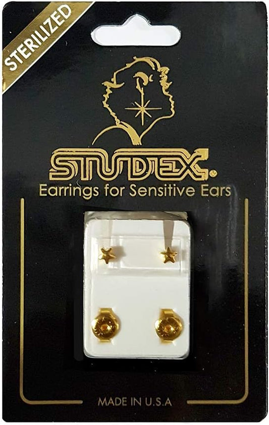 Studex 3MM Star 24K أقراط أذن مطلية بالذهب الخالص | هيبوالرجينيك | مثالي للارتداء اليومي