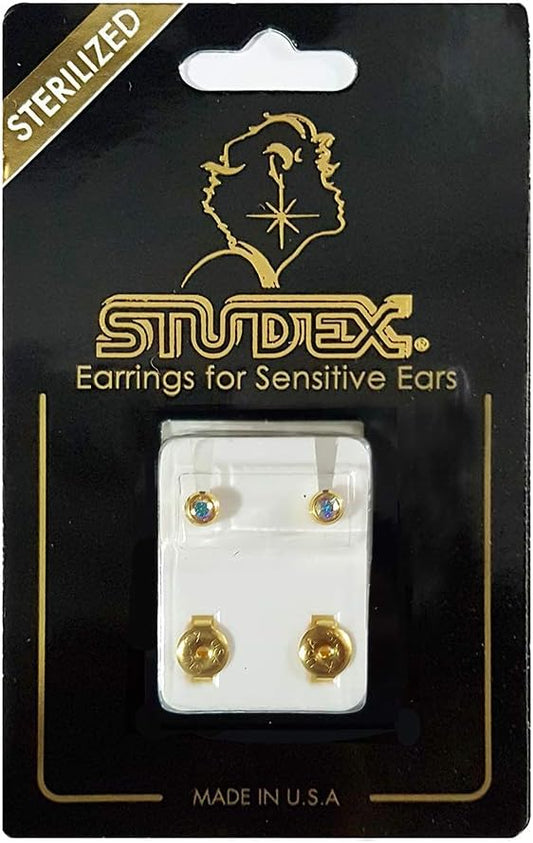 Studex 3MM Crystal Bezel 24K Pure Gold Plated Ear Studs | Hypoallergenic | Ideal for every day wear