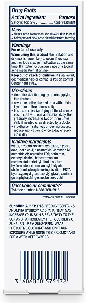 Cerave Salicylic Acid Acne Treatment With Glycolic Acid And Lactic Acid, AHA/BHA Acne Gel For Face To Control And Clear Breakouts 1.35 Ounce