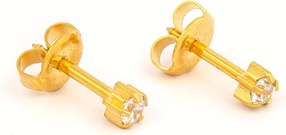 Studex 3MM Cubic Zirconia 24K Pure Gold Plated Ear Studs | Hypoallergenic | Ideal for every day wear