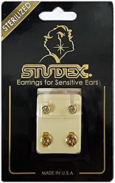 Studex 4MM April - ترصيع أذن مطلي بالذهب الخالص عيار 24 قيراط بإطار كريستالي | هيبوالرجينيك | مثالي للارتداء اليومي