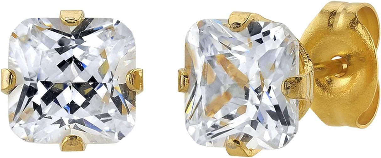 STUDEX Sensitive Stud Earrings 6mm Princess Cut Cubic-Zirconia in a Tiffany Setting