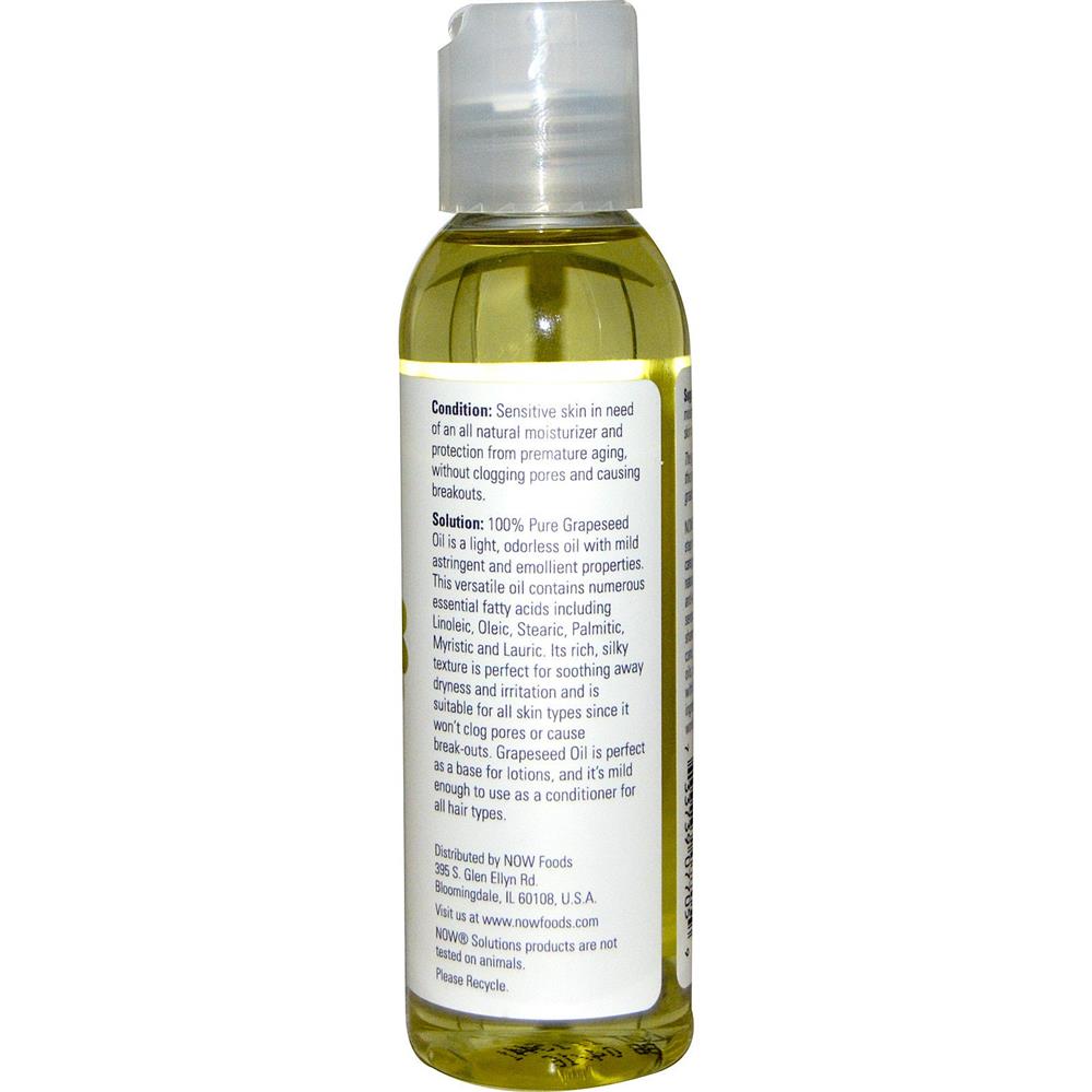 Now Solutions 100% Pure Grapeseed Oil For Sensitive Skin Care 118ml