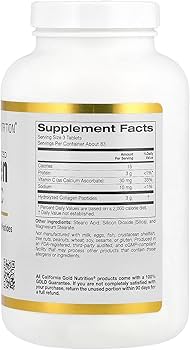 California Gold Nutrition Collagen Peptides Plus Vitamin C Dietary Supplement 250 Tablets