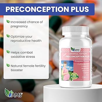 AMS Preconception Plus Vegetable Capsules, Prenatal Support, Conception And Fertility Supplement, Pack of 180's