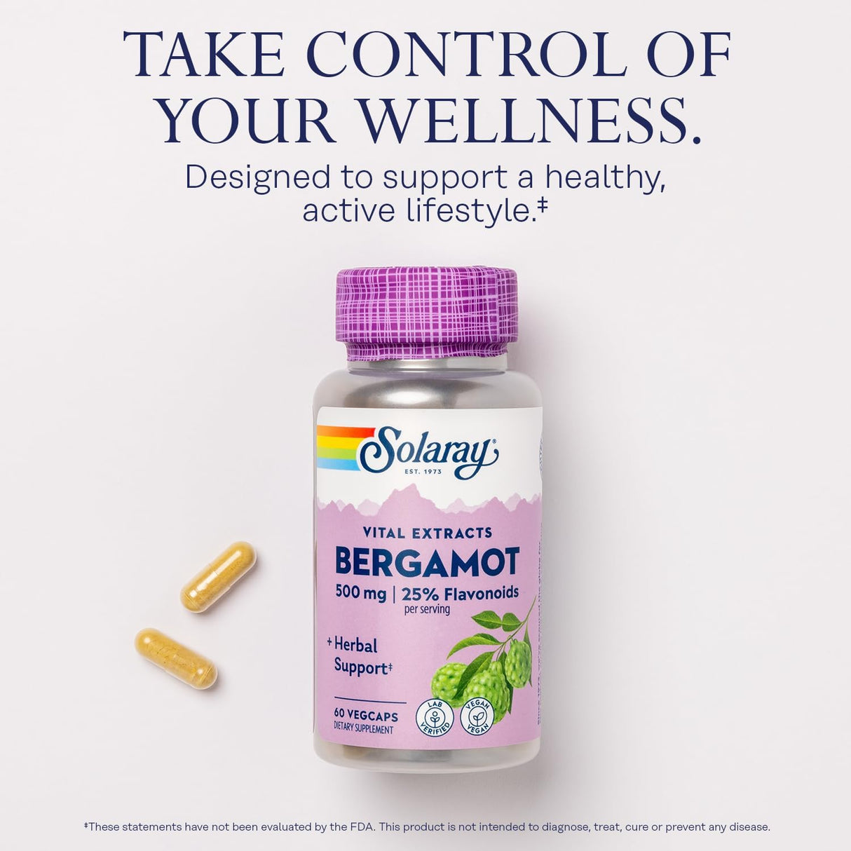Solaray Bergamot Advanced Formula, Cardiovascular Support Fruit Extract, Veg Cap 500mg, Solaray