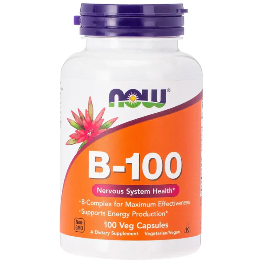 Now B-100 Vitamin B-Complex Capsules For Energy Production & Nervous System, Pack of 100's