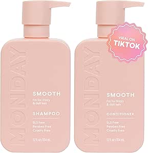 MONDAY HAIRCARE Smooth Shampoo + Conditioner Bathroom Set (2 Pack) 12oz Each for Frizzy, Coarse, and Curly Hair, Made from Coconut Oil, Shea Butter, & Vitamin E, 100% Recyclable Bottles