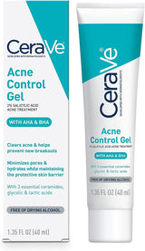 Cerave Salicylic Acid Acne Treatment With Glycolic Acid And Lactic Acid, AHA/BHA Acne Gel For Face To Control And Clear Breakouts 1.35 Ounce