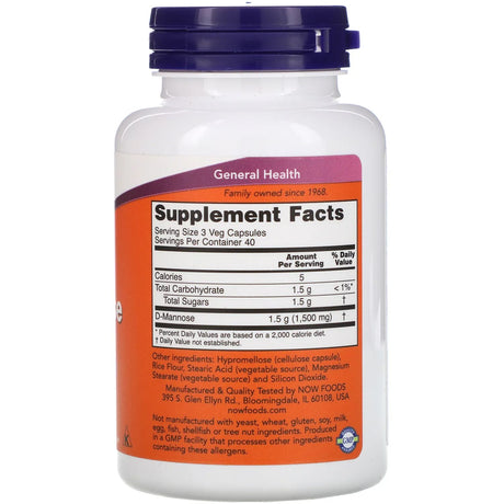 Now Foods D-Mannose 500mg Vegetable Capsules 120's