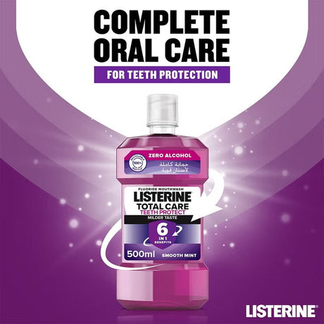 Listerine Total Care Teeth Protect Mild Taste Fluoride Mouthwash With Zero Alcohol 500ml