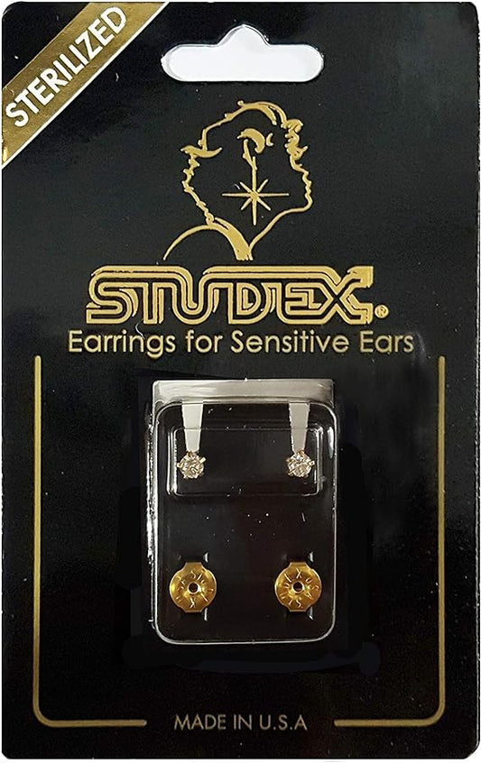 Studex 3 مم مكعب زركونيا 24 قيراط مطلي بالذهب الخالص | هيبوالرجينيك | مثالي للارتداء اليومي