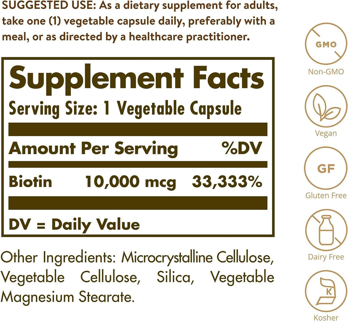 Solgar Biotin 10,000 Mcg, 60 Vegetable Capsules