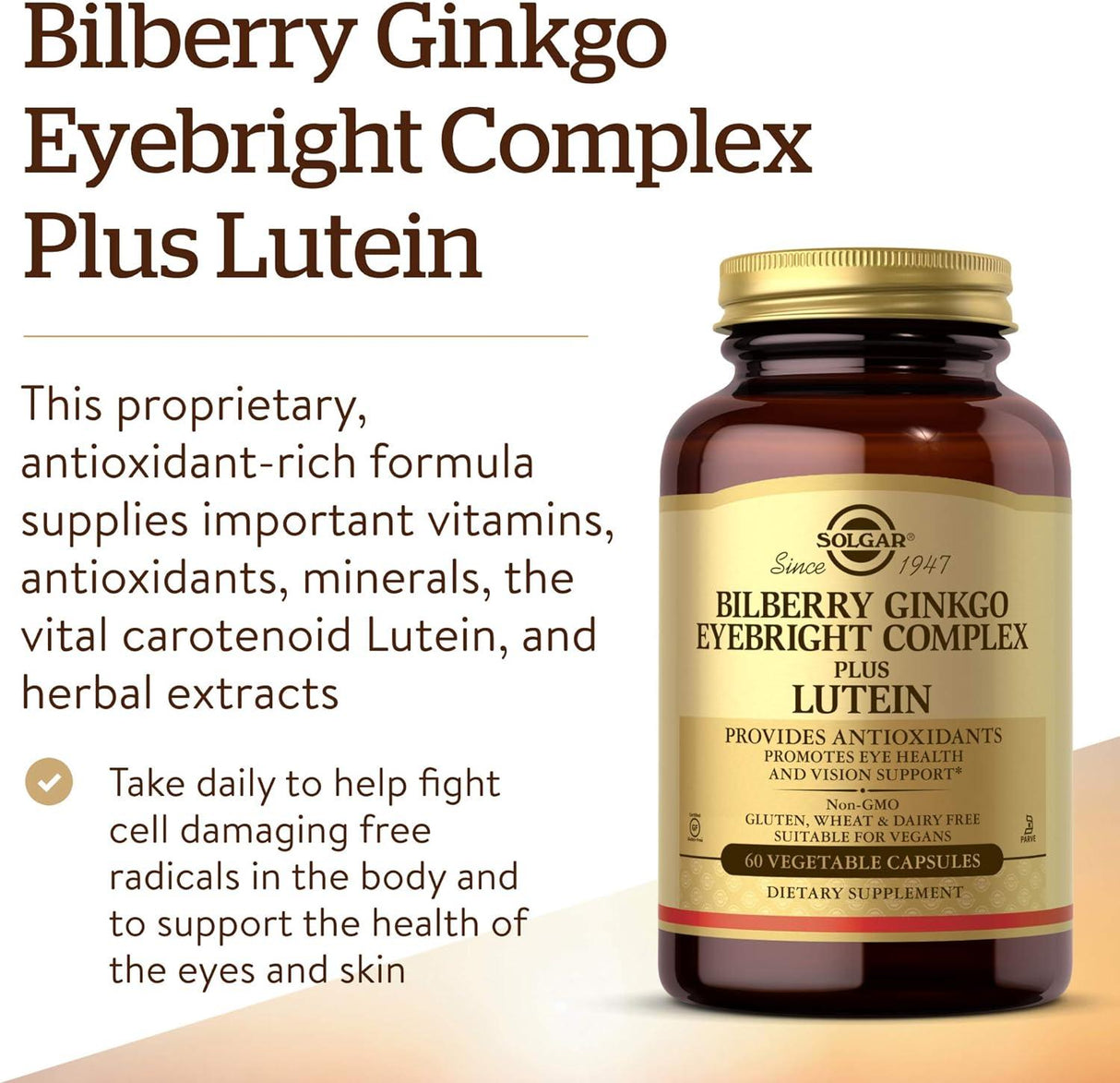 Solgar Bilberry Ginkgo Eyebright Complex Plus Lutein 60 Vegetable Capsules