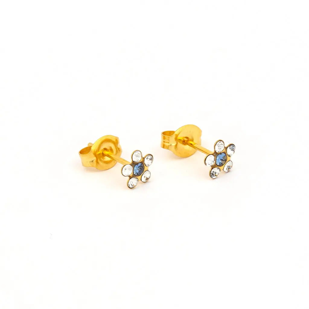Sensitive Sterilized Daisy Cubic Zirconia  Fashion Studs - April Crystal/September Sapphire - Stainless Steel STUDEX