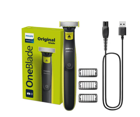 OneBlade QP2724/10,Trim, Edge & Shave Any Length of Hair,3 Stubble Combs, Dual-Sided Blade,Wet & Dry Use, 45min Cordless Use Black & Lime philips