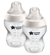 Pack Of 2 Closer To Nature Baby Feeding Bottles With Anti-Colic Valve, Slow-Flow, 0 Months +, 2 X 260 ML, Clear Tommee Tippee