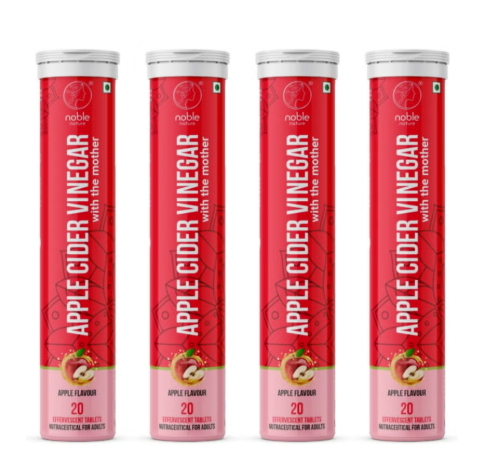 Apple Cider Vinegar Tablets - 80 Effervescent Tablets | Pomegranate Extract, Vitamin C, B6 & B12 | Weight Management, Improves Gut Health, Enhances Metabolism | Pack of 4 x 20 Tablets | noble nature