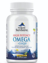 Nordic Sunshine Omega 1280mg + COQ10 100mg – High Potency Softgels for Heart, Brain & Energy Support – 100 Count