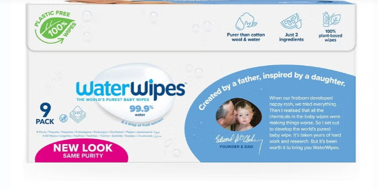 WaterWipes Original Plastic Free Baby Wipes, 9 Packs Each of 60 Unscented Wet Wipes waterwipes