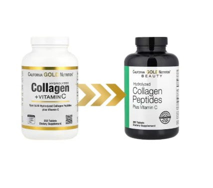 California Gold Nutrition Collagen Peptides Plus Vitamin C Dietary Supplement 250 Tablets California Gold Nutrition