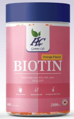 Plc Biotin Gummies، للحصول على بشرة صحية وشعر وعينين. عبوة من 60 ثانية