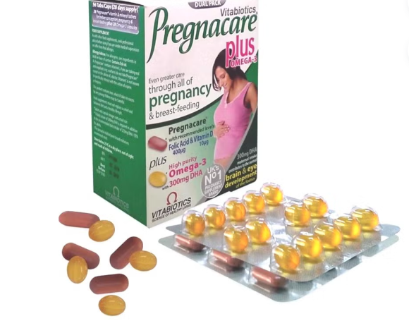 Vitabiotics Pregnacare Plus Omega-3 Pregnancy Multivitamin With Folic Acid & DHA, Dual Pack of Tablets 28's + Capsules 28's