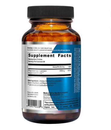 Blueberry Naturals Chelated Magnesium 400 mg Tablets 90's B0258