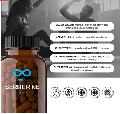 Charava Berberine 500mg Capsules For Diabetic Support & Heart Health, Pack of 60’s Charava