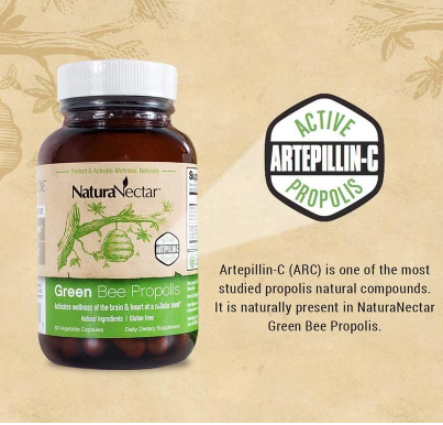 NaturaNectar Green Bee Propolis Vegetable Capsule For Brain, Heart & Immune Support 60's NaturaNectar