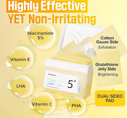 Numbuzin No 5+ Vitamin Niacinamide Concentrated Facial Pads With Glutathione 180ml, Pack of 70’s Numbuzin