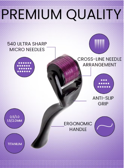 0.5mm Microneedle Roller System For Hair & Beard Growth with 540 Titanium Needles, Derma Microneedling Roller for Hair Beard Eyelash & Eyebrow Growth, Repairs Damaged Hairs Follicles