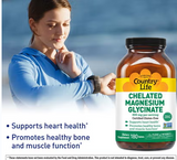 Country Life 400 mg Chelat-Magnesiumglycinat-Tabletten für Knochen- und Muskelgesundheit, Packung mit 180 Stück