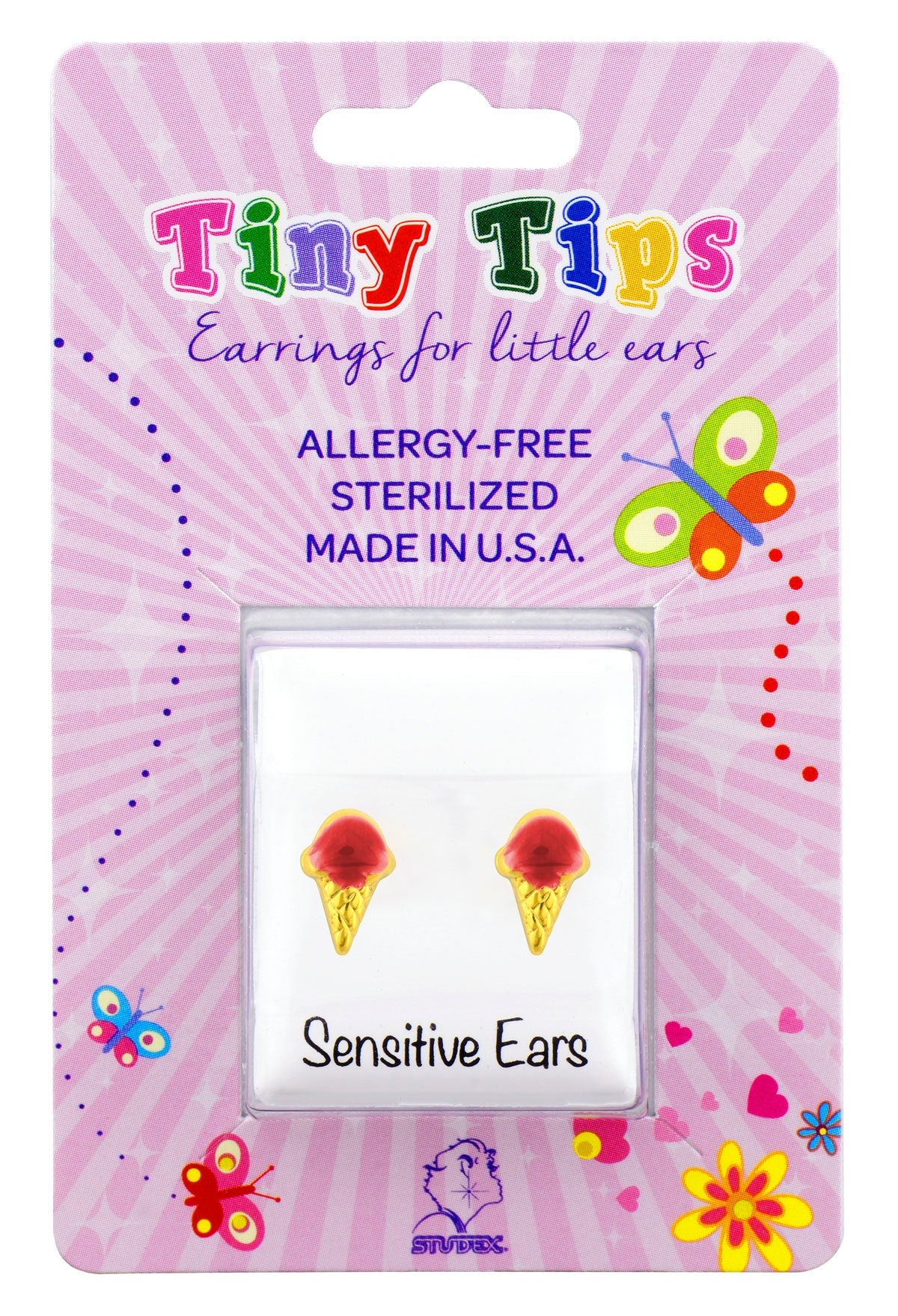 Tiny Tips Ice Cream Studs - Red - Gold Plated