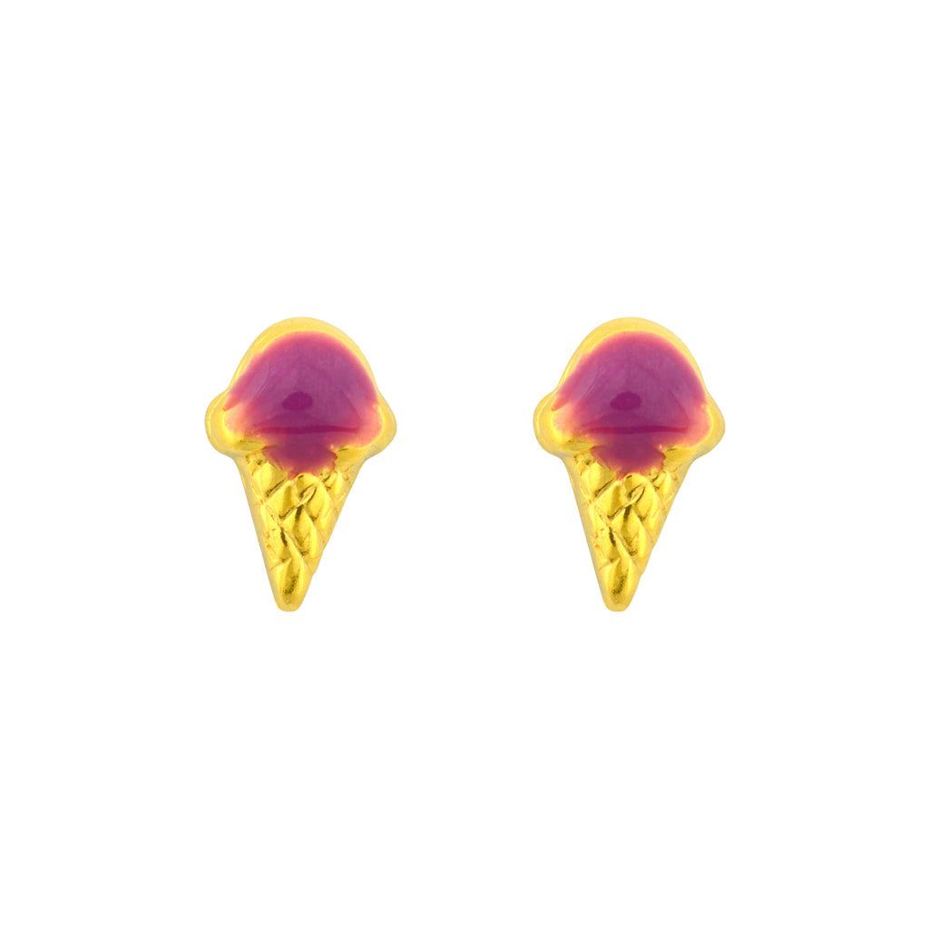 Tiny Tips Ice Cream Studs - Red - Gold Plated