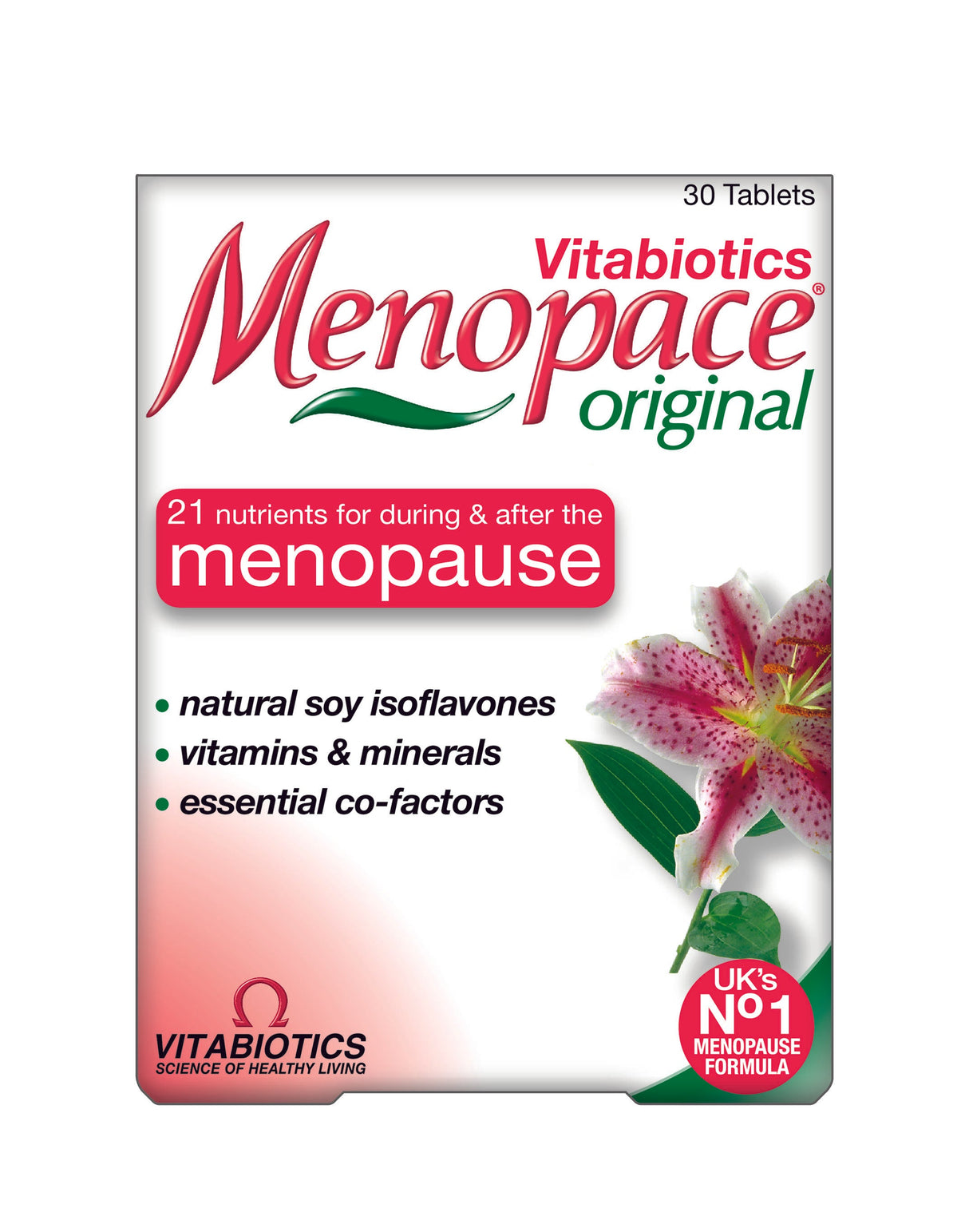 أقراص Vitabiotics Menopace الأصلية لدعم انقطاع الطمث أثناء وبعده، عبوة من 30 قرصًا