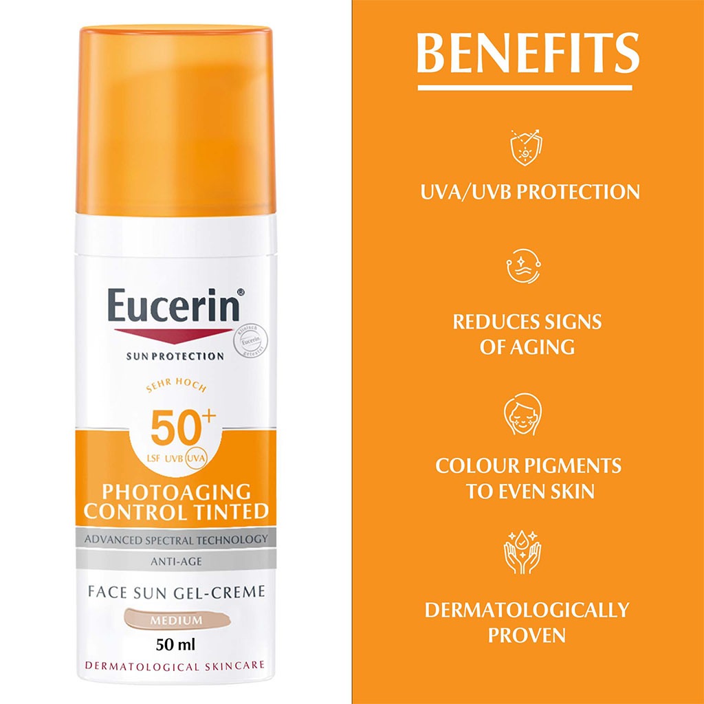 Eucerin Sun SPF 50+ Sun Creme Tinted CC Medium Anti-Aging Sunscreen 50ml