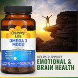 Country Life Omega 3 Mood 2000 mg كبسولات هلامية لصحة الدماغ والعاطفة، عبوة تحتوي على 90 كبسولة