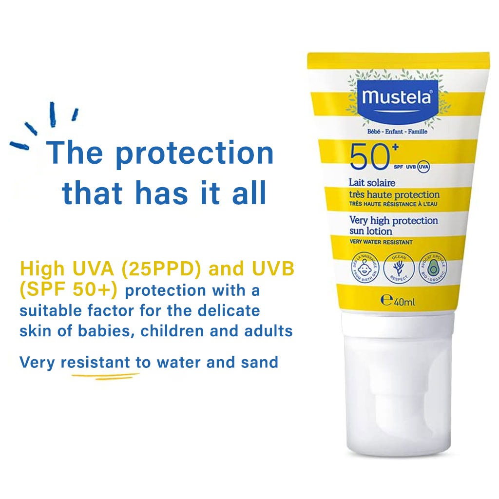 Mustela Very High Protection SPF50+ Facial Sunscreen Lotion For Baby, Water Resistant 40ml