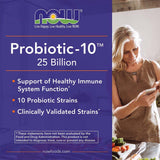 Now Probiotic-10 25 Billion CFU Capsules With 10 Probiotic Strains For Healthy Intestinal Flora, Pack of 50's