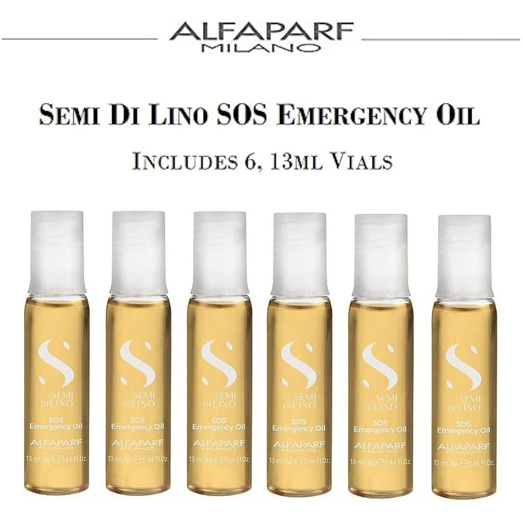 Alfaparf Milano Semi Di Lino SOS Emergency Hair Oil Professional Reconstruction Treatment For Damaged Hair, Pack of 6 x 13ml Vials