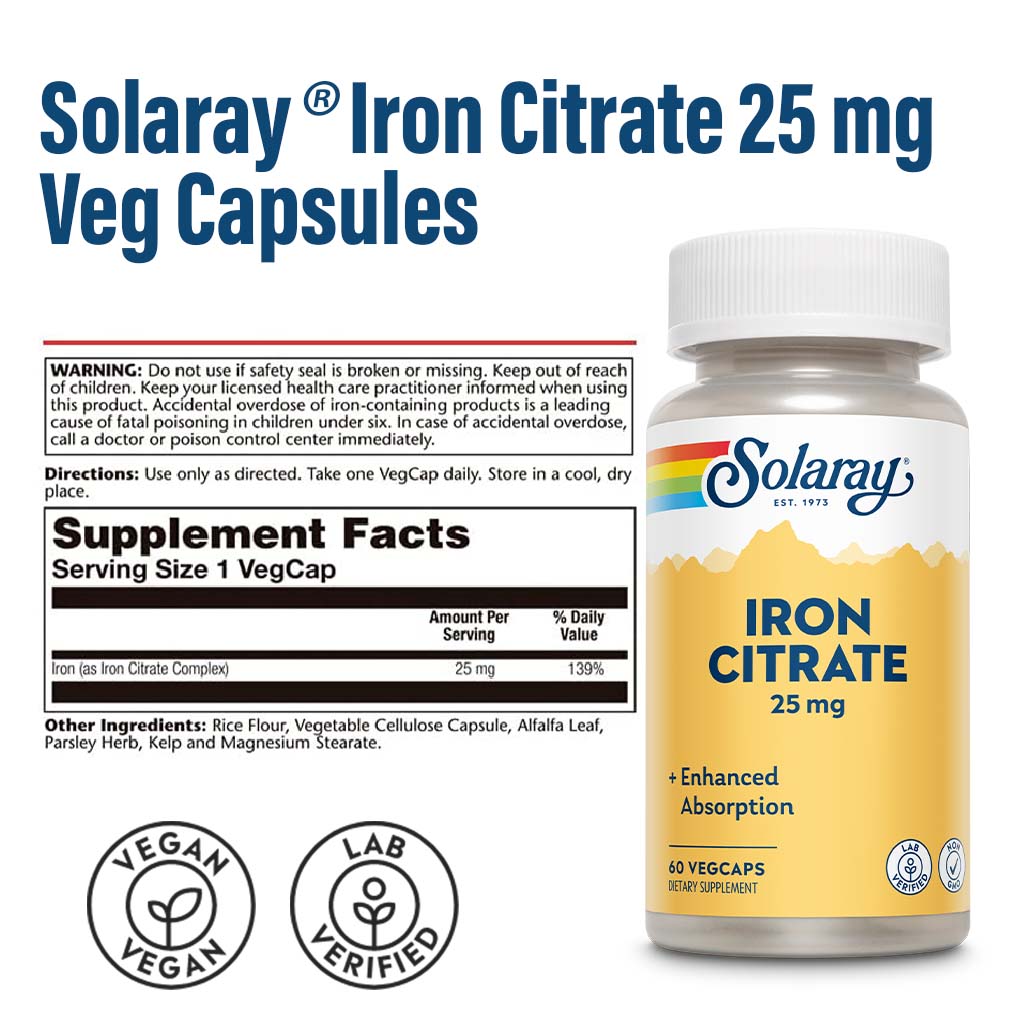 Solaray® سترات الحديد 25 مجم كبسولات نباتية 60 كبسولة