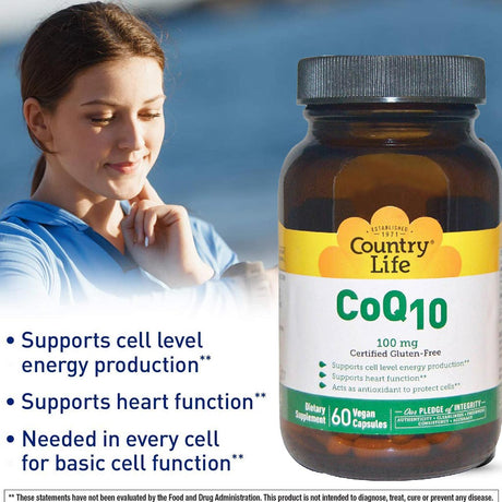 Country Life Antioxidant CoQ10 100 mg Vegan Capsules For Heart Health, Pack of 60's